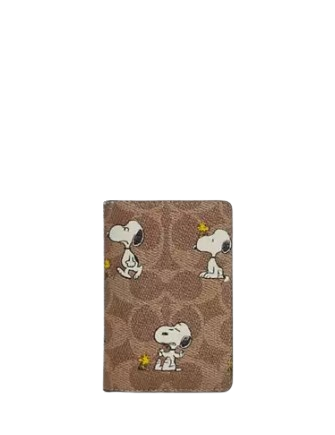 Coach X Peanuts Id Card Wallet In Signature Canvas With Snoopy Print