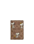 Coach X Peanuts Id Card Wallet In Signature Canvas With Snoopy Print