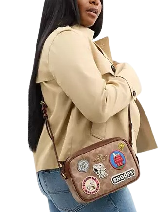 Coach X Peanuts Jamie Camera Bag In Signature Canvas With Patches