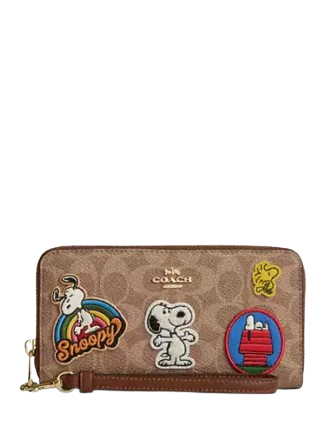 Coach X Peanuts Long Zip Around Wallet In Signature Canvas With Patches