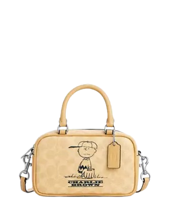Coach X Peanuts Satchel Crossbody Bag In Signature Canvas With Charlie Brown