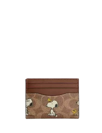 Coach X Peanuts Slim Id Card Case In Signature Canvas With Snoopy Print