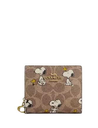 Coach X Peanuts Snap Wallet In Signature Canvas With Snoopy Print