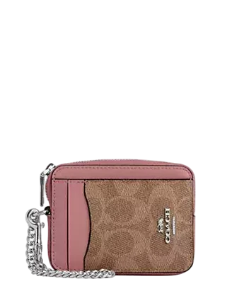 Coach Zip Card Case In Signature Canvas