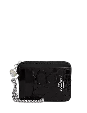 Coach Zip Card Case In Signature Leather With Heart Charm