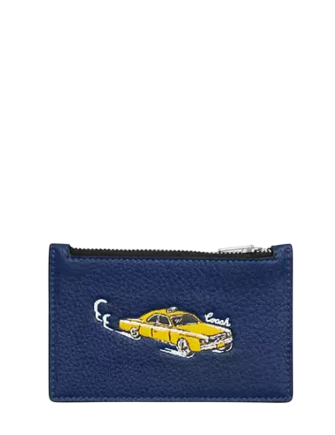 Coach Zip Card Case With Car Print