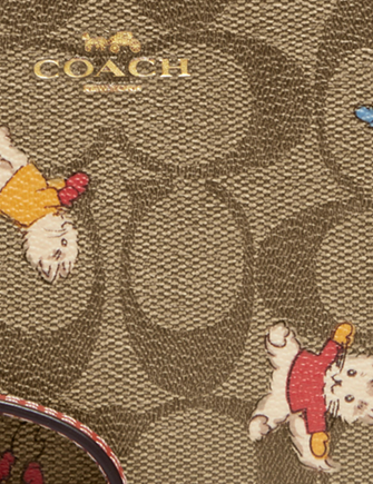 Coach Corner Zip Wristlet In Signature Canvas With Cat Mittens Print