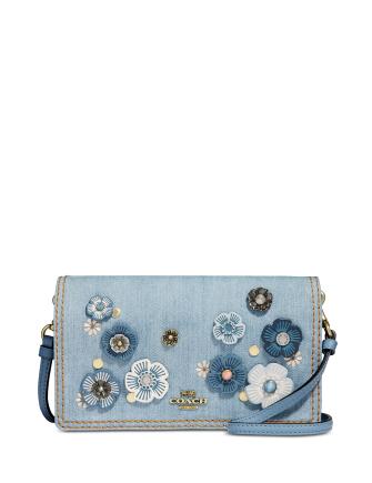 Coach Hayden Denim Crossbody with Tea Rose Applique
