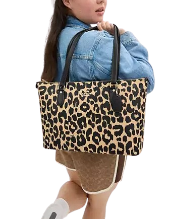 Coach Gallery Tote Bag With Leopard Print