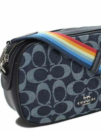 Coach Isla Signature Denim Crossbody With Rainbow Strap