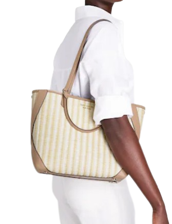 Kate Spade New York Buddie Striped Straw Small Tote