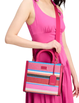 Kate Spade New York Manhattan Striped Woven Straw Small Tote