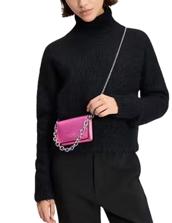 Kate Spade New York Natasha Metallic Pebbled Leather Chain Card Case Crossbody