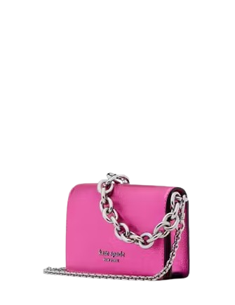 Kate Spade New York Natasha Metallic Pebbled Leather Chain Card Case Crossbody