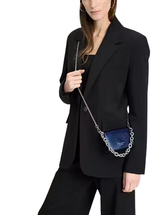 Kate Spade New York Natasha Metallic Pebbled Leather Chain Card Case Crossbody