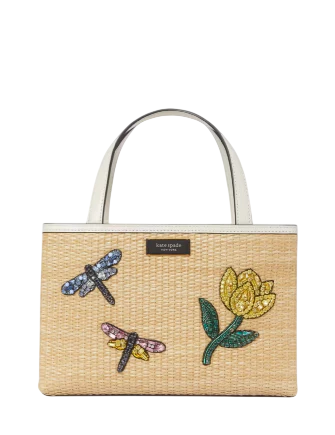 Kate Spade New York Sam Icon Dragonfly Embellished Straw Small Tote