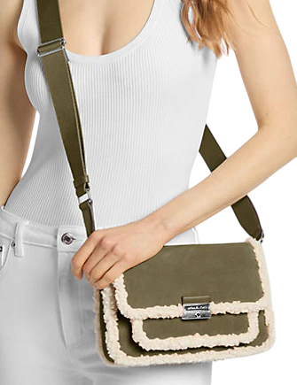 Michael Michael Kors Bradshaw Medium Suede and Faux Shearling Messenger Bag
