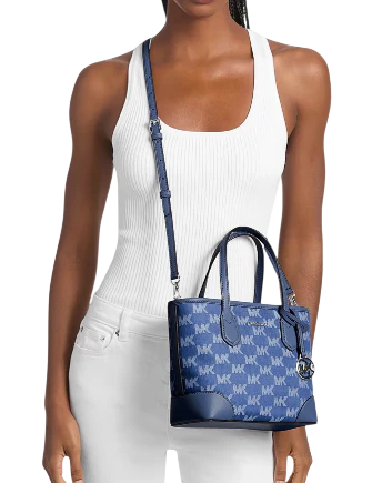 Michael Michael Kors Eva Extra-Small Logo Jacquard Denim Convertible Tote Bag