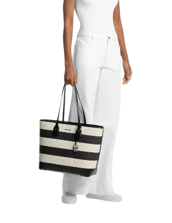 Michael Michael Kors Eva Large Striped Signature Logo Tote Bag