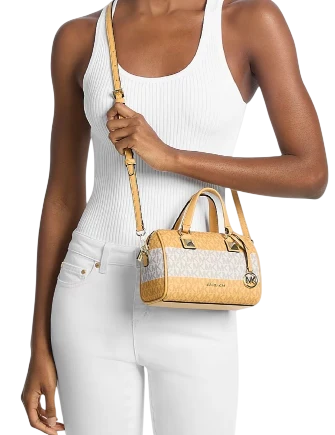 Michael Michael Kors Grayson Small Striped Signature Logo Duffel Crossbody Bag