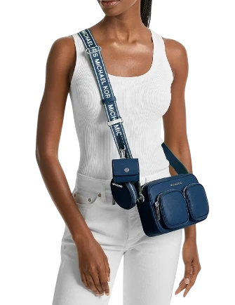 Michael Michael Kors Jet Set Leather Medium Crossbody Bag with Case for Apple Airpods Pro