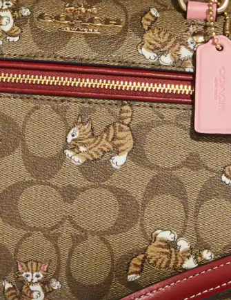Coach Rowan Satchel In Signature Canvas With Dancing Kitten Print