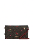 Coach Anna Foldover Clutch Crossbody In Signature Canvas With Heart Petal Print