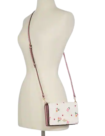 Coach Anna Foldover Clutch Crossbody With Heart Petal Print