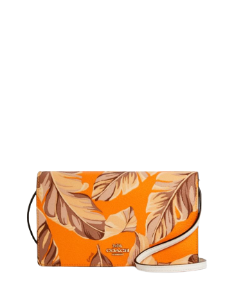 Coach Anna Foldover Crossbody Clutch With Banana Leaves Print