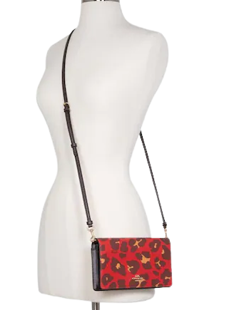 Coach Anna Foldover Crossbody Clutch With Leopard Print