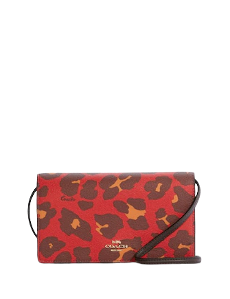 Coach Anna Foldover Crossbody Clutch With Leopard Print