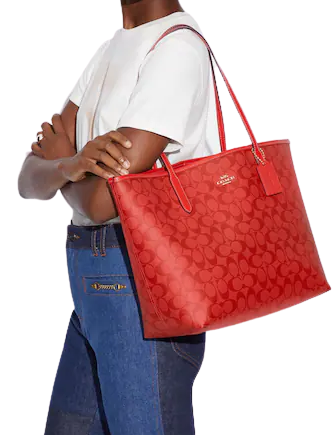 Coach City Tote In Blocked Signature Canvas