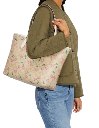 Coach City Tote In Signature Canvas With Heart Cherry Print
