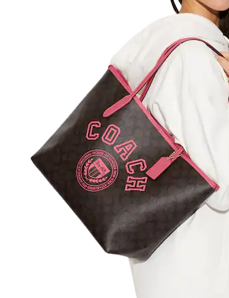 Coach City Tote In Signature Canvas With Varsity Motif