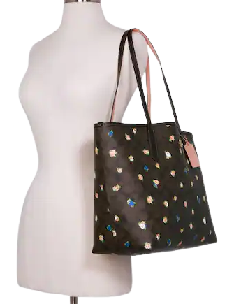 Coach City Tote In Signature Canvas With Vintage Mini Rose Print