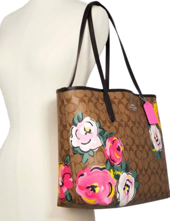 Coach City Tote In Signature Canvas With Vintage Rose Print