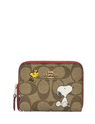 Coach Coach X Peanuts Small Zip Around Wallet In Signature Canvas With Snoopy Woodstock Print