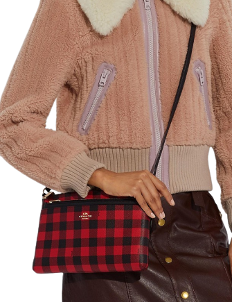 Coach East West Buffalo Plaid Print Crossbody Bag With Pop Up Pouch