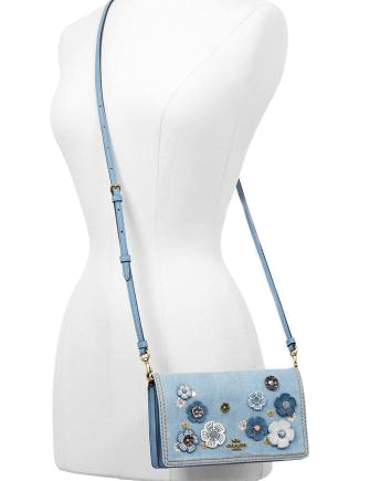 Coach Hayden Denim Crossbody with Tea Rose Applique