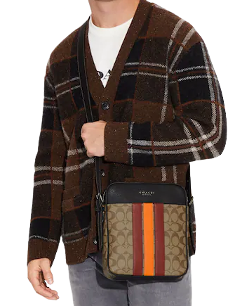 Coach Hudson Crossbody 21 In Signature Canvas With Varsity Stripe