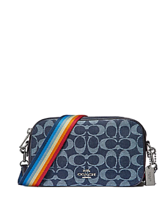 Coach Isla Signature Denim Crossbody With Rainbow Strap