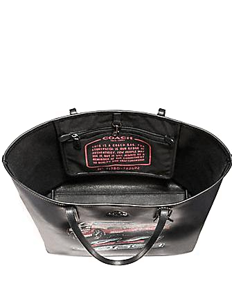 Coach Leather City Tote With Car Motif