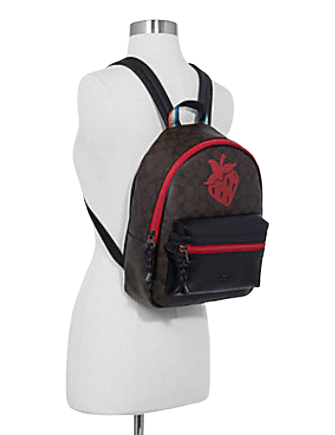 Coach Medium Charlie Backpack in Signature Canvas With Strawberry Motif