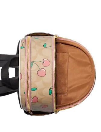 Coach Mini Court Backpack In Signature Canvas With Heart Cherry Print