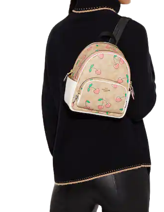 Coach Mini Court Backpack In Signature Canvas With Heart Cherry Print