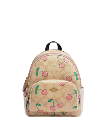 Coach Mini Court Backpack In Signature Canvas With Heart Cherry Print