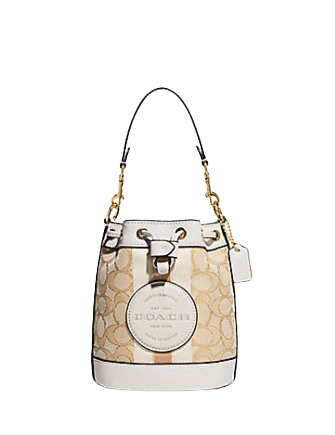 Coach Mini Dempsey Bucket Bag In Signature Jacquard With Stripe And Coach Patch