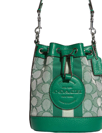 Coach Mini Dempsey Bucket Bag In Signature Jacquard With Stripe And Coach Patch
