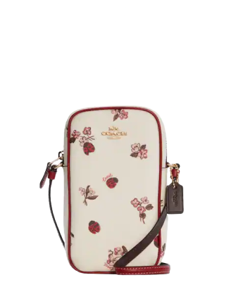 Coach North South Zip Phone Crossbody With Ladybug Floral Print