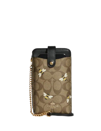 Coach Phone Crossbody In Signature Canvas With Bee Print